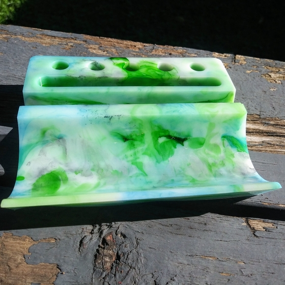 Desk Organizer Phone Holder Tablet Stand Handmade Resin Tech Gear - Picture 15 of 17